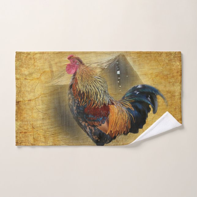 Hermoso gallo y rústico gallinero (Toalla de mano)