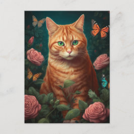 Hermoso Gato De Ginger Con Postales De Rosas Rosa
