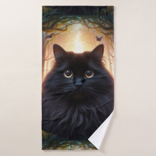 Hermoso Gato Negro Fluffy con Ojos de Oro