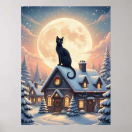 Hermoso Gato Negro Sentado En Las Nubes Póster