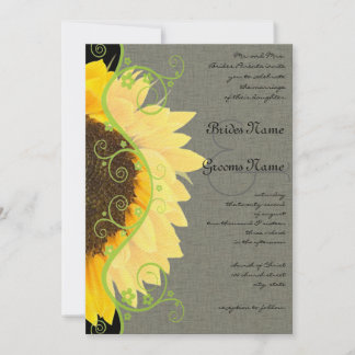 Hermoso girasol en invitación a la boda negra