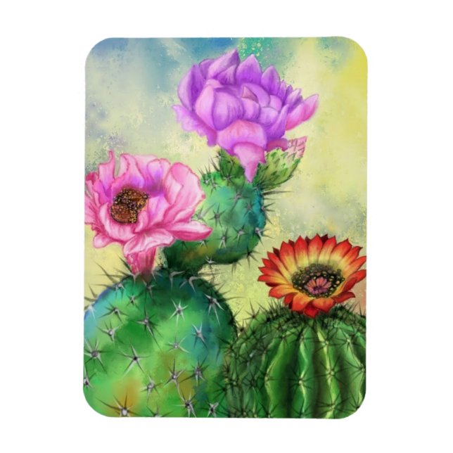 Hermoso imán de cactus de flores (Vertical)
