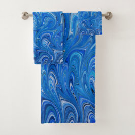 Hermoso juego de toallas de mármol líquido azul