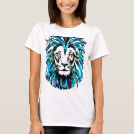 Hermoso león azul en una camiseta blanca