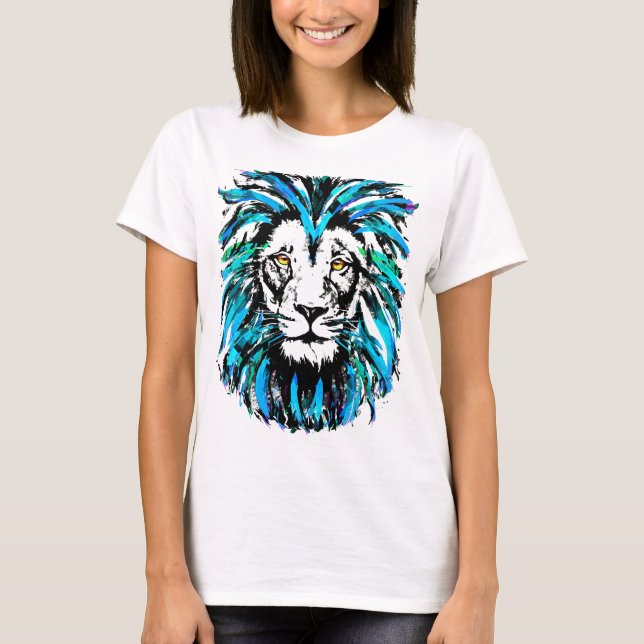 Hermoso león azul en una camiseta blanca (Anverso)
