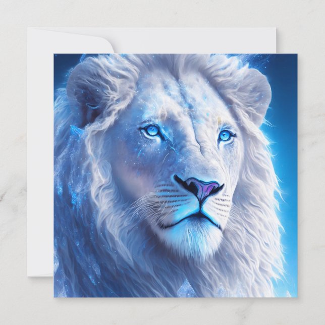 Hermoso león místico blanco con ojos azules (Anverso)