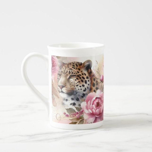 Hermoso leopardo y taza de Rosas (Izquierda)