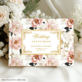Hermoso libro de bodas de flores de oro rosa boho