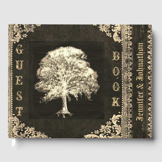 Hermoso libro de invitados con estilo Gold Vintage (Anverso)