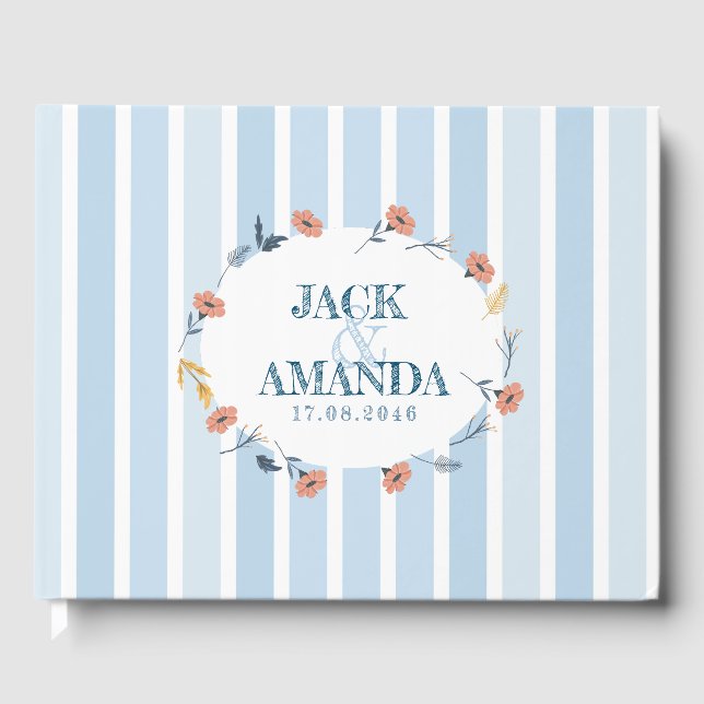 Hermoso libro de visitas de Bodas azul para bebés  (Anverso)