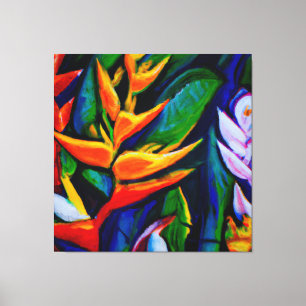 Hermoso lienzo de arte de pintura floral tropical