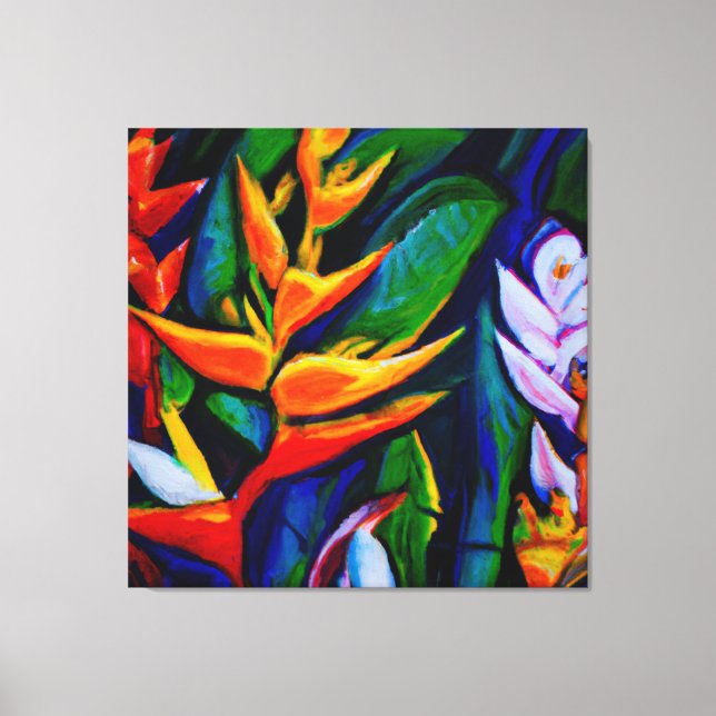 Hermoso lienzo de arte de pintura floral tropical  (Anverso)