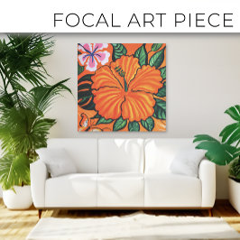 Hermoso lienzo de arte de pintura floral tropical