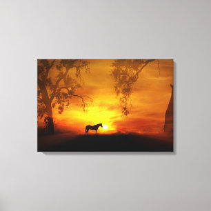Hermoso lienzo de caballo y amanecer