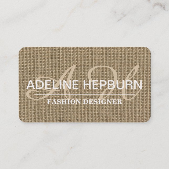 Hermoso Monograma de citas de Burlap de época (Anverso)