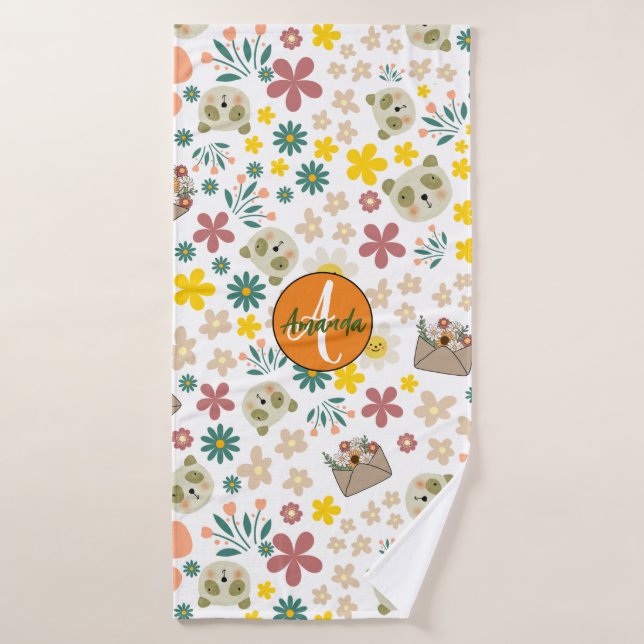 Hermoso monograma floral giratorio femenino blanco (Toalla de baño)