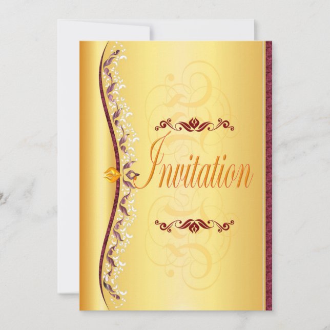 Hermoso morado y blanco en oro Invitación (Anverso)