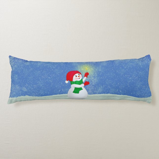 Hermoso muñeco de nieve con almohada azul cielo (Anverso)