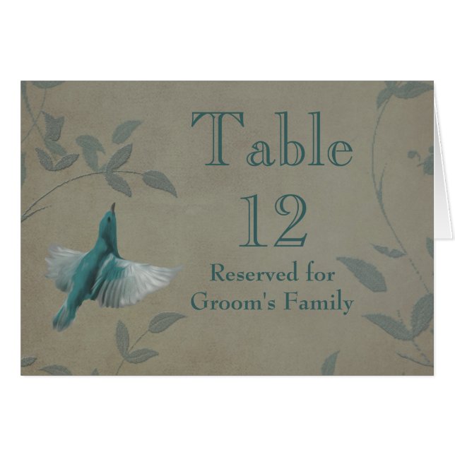 Hermoso número de mesa de Boda de pájaro azul (Anverso (Horizontal))