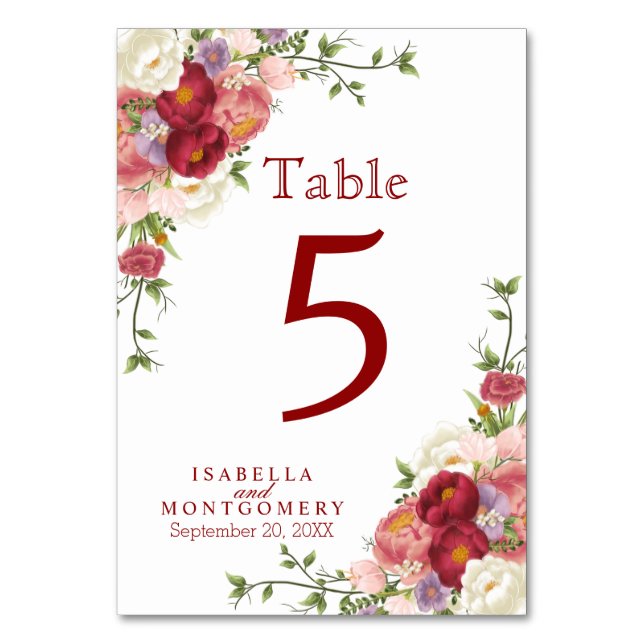 Hermoso número de mesa floral roja y rosa (Anverso)