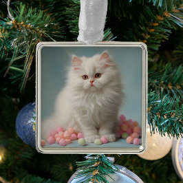 Hermoso Ornamento de Gato Fluffy Blanco