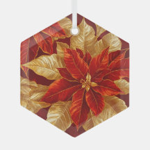 Hermoso Ornamento de Poinsettias de Oro Rojo Vinta