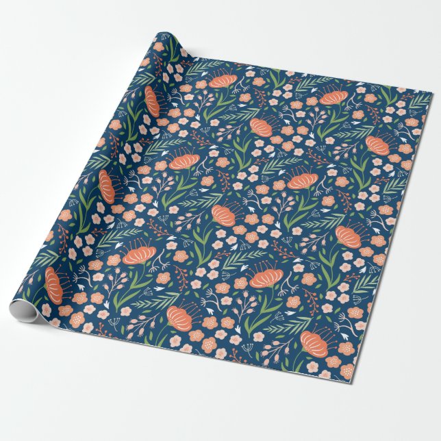 Hermoso papel de envolvimiento floral azul y Naran (Desenrollado)