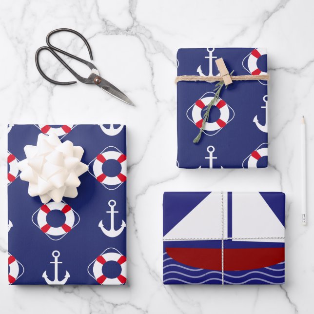 Hermoso papel de estilo naval para tus regalos (Anverso)