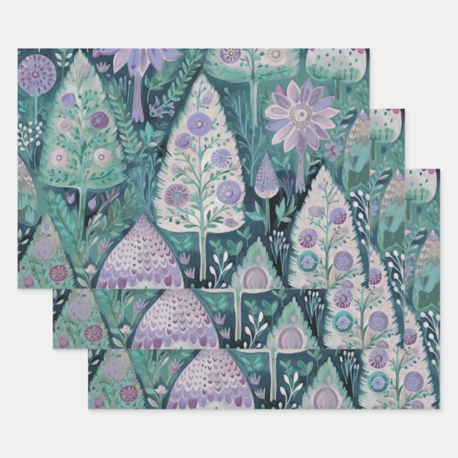 Hermoso papel de malva y menta botánica (Set)