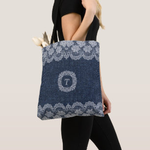 Hermoso patrón de Denim Azul de encaje Toque Bolsa