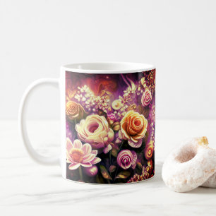Hermoso patrón de flor acrílica café taza