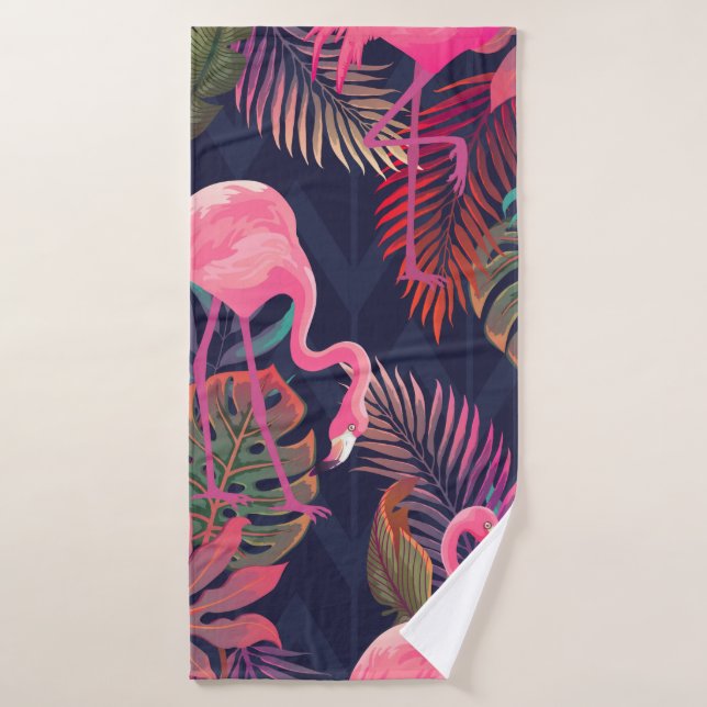 Hermoso patrón tropical sin costura con flam rosa (Toalla de baño)