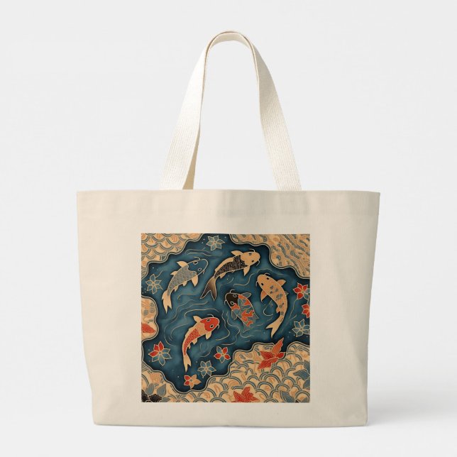 Hermoso pez Koi con bolsa de tocador de Batik (Reverso)