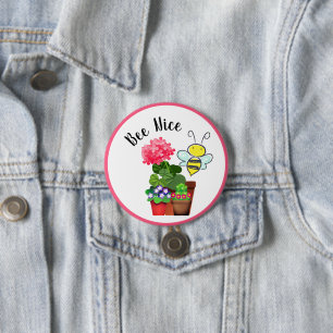 Hermoso Pin de Botón de Abeja Linda Flores y Abejo