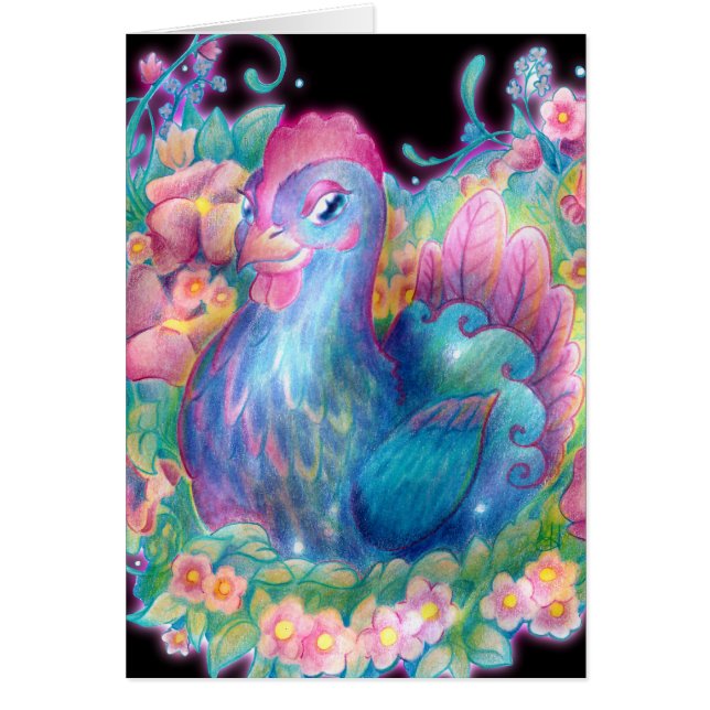 Hermoso pollo y flores (Frente)