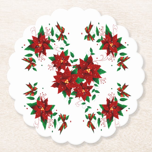 Hermoso Posavasos de Papel Flor Roja de Navidad (Anverso)