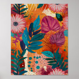 Hermoso poster de arte floral brillante y crilico