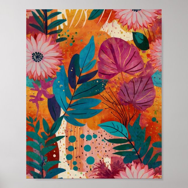 Hermoso poster de arte floral brillante y crilico (Frente)
