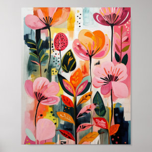 Hermoso poster de arte floral brillante y crilico