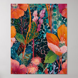 Hermoso poster de arte floral brillante y crilico