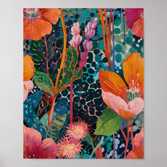 Hermoso poster de arte floral brillante y crilico (Frente)