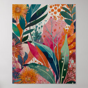 Hermoso poster de arte floral brillante y crilico