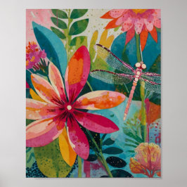 Hermoso poster de arte floral brillante y crilico