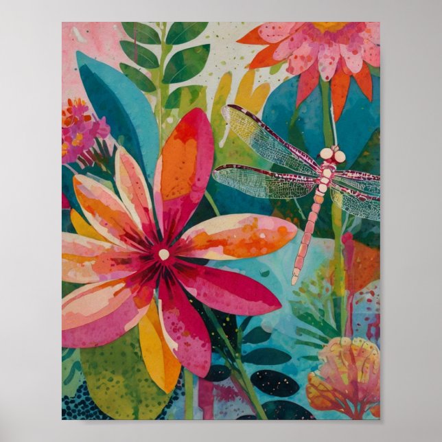 Hermoso poster de arte floral brillante y crilico (Frente)