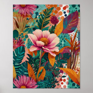 Hermoso poster de arte floral brillante y crilico