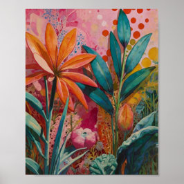 Hermoso poster de arte floral brillante y crilico