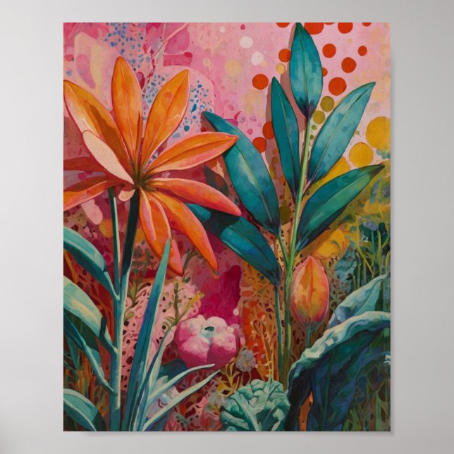 Hermoso poster de arte floral brillante y crilico (Frente)