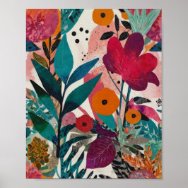 Hermoso poster de arte floral brillante y crilico