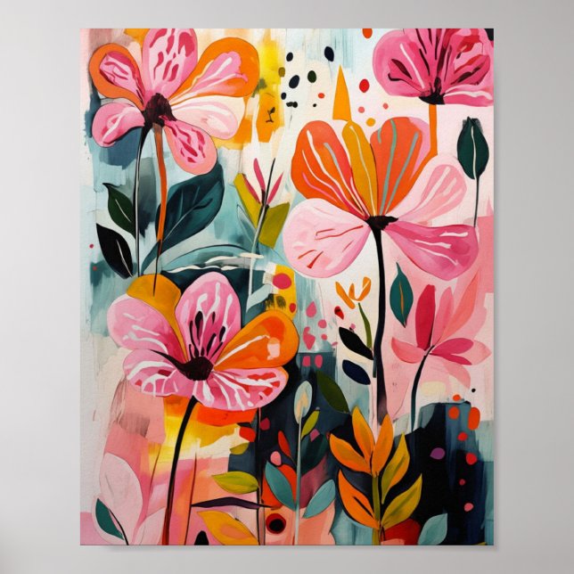 Hermoso poster de arte floral brillante y crilico (Frente)
