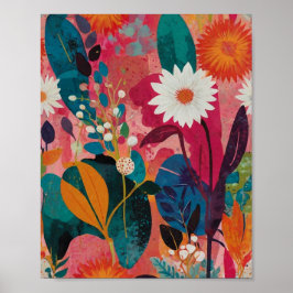 Hermoso poster de arte floral brillante y crilico